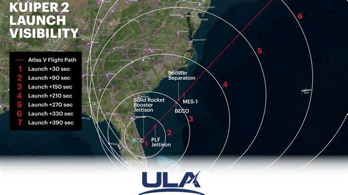 Amazon-ULA rocket launch from Cape Canaveral, Florida, may be visible in Collier County