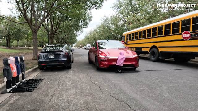 Tesla model Y fails school bus safety test, hits child-sized dummies in Texas demo