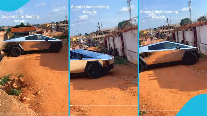 Dr Osei Kwame Despite’s Tesla Cybertruck Seen on Bad Road During Funeral Service in Tanoso
