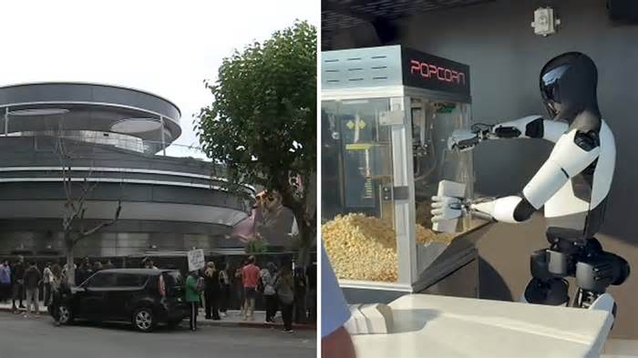 Fans wait for hours to visit Tesla diner and drive-in movie theater in Hollywood on opening day