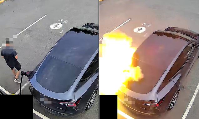 Tesla owner hurled through the air after his knock-off charger EXPLODED while refilling EV's battery