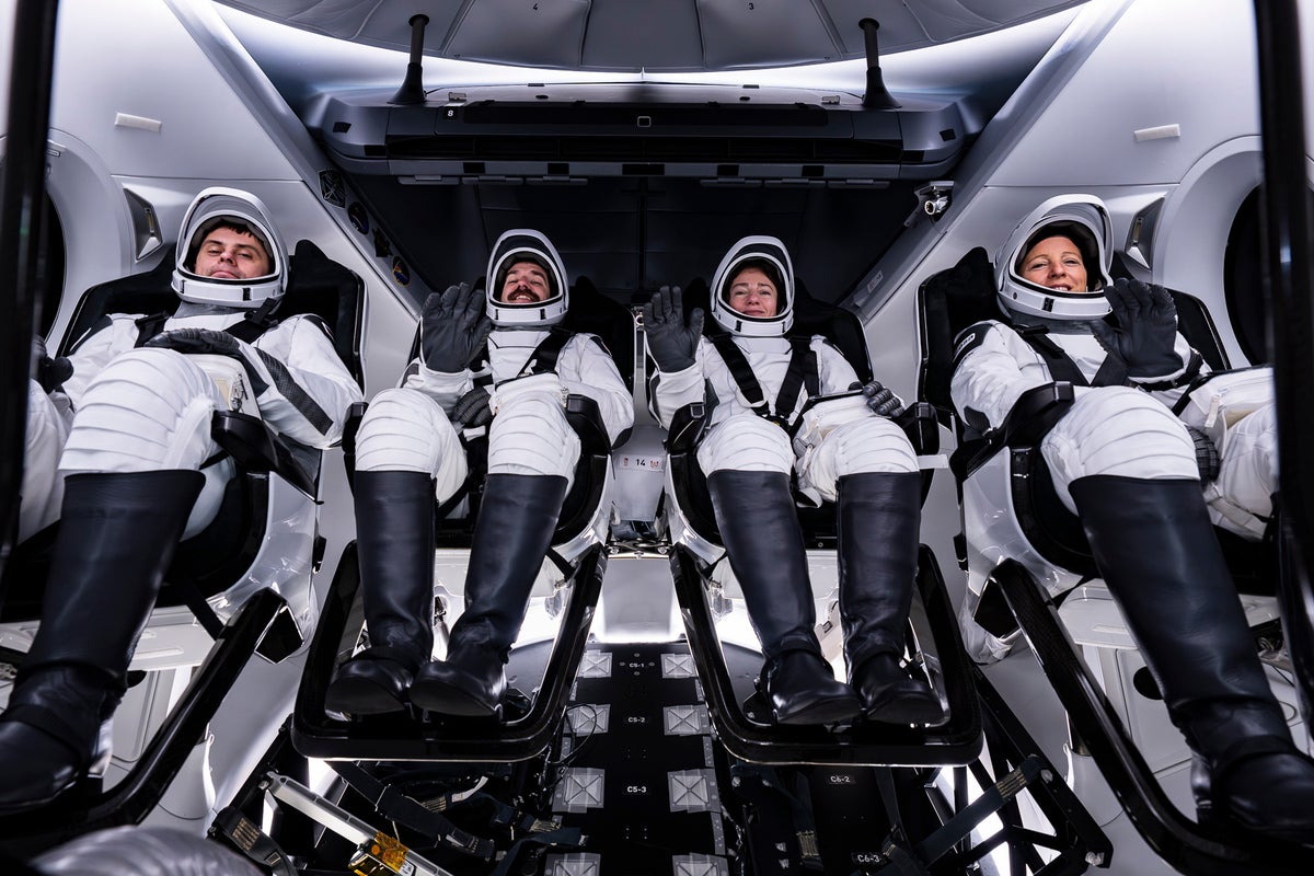 Nasa launches four astronauts aboard SpaceX craft to replace depleted ISS crew