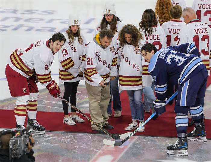 Boston College honors legacies of Gaudreau brothers and Tony Voce, families drop ceremonial puck vs. Maine