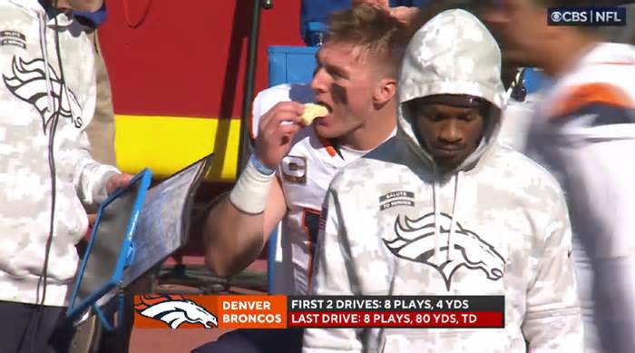 Twitter reacts to Broncos QB Bo Nix eating Rice Krispies Treats on sideline