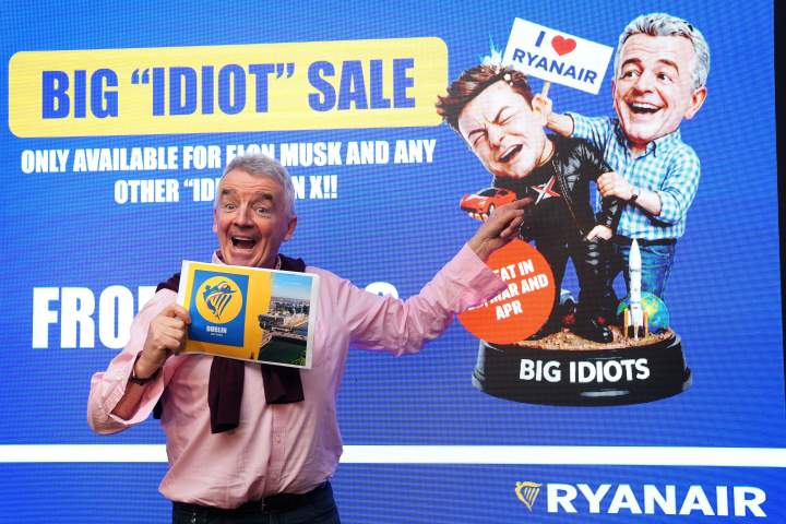 Ryanair CEO launches ‘Great Idiots’ seat sale aimed at Elon Musk amid feud