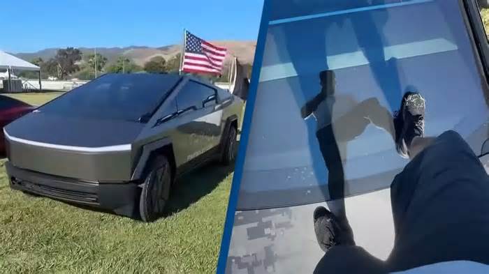 Man tries to walk on his Tesla Cybertruck and it backfires horribly