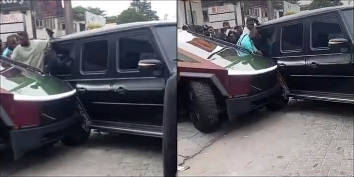 Wahala as trending video captures accident between Tesla Cybertruck and G-Wagon