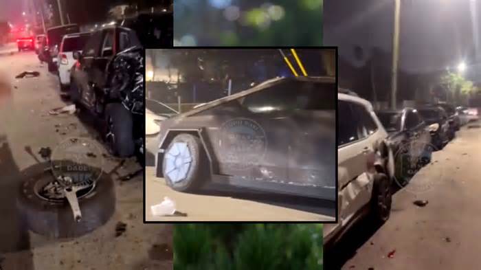 Cybertruck Allegedly Racing Lambo Smashes Into At Least Nine Cars