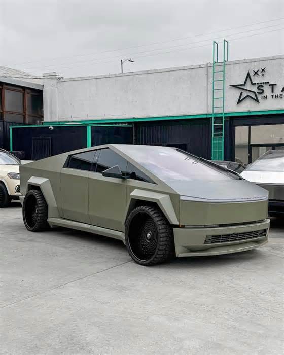 Widebody Tesla Cybertruck Has That Cheap Cardboard Feeling Plus Expensive 'Donk' Wheels