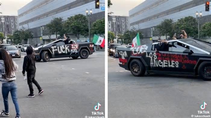 Anti-ICE Cybertruck Makes Wild Appearance at L.A. Protests
