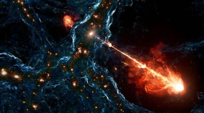 '7.5 billion light-years away': Massive black hole fires twin jets of energy from a distant galaxy