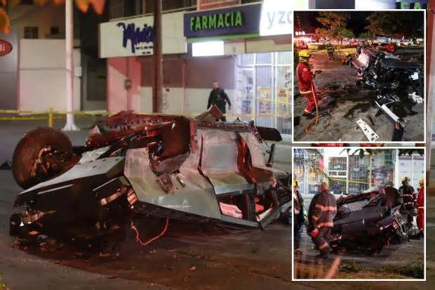 Horrifying pics show mangled wreck of shredded Tesla Cybertruck after crash – but all 4 passengers survived in miracle