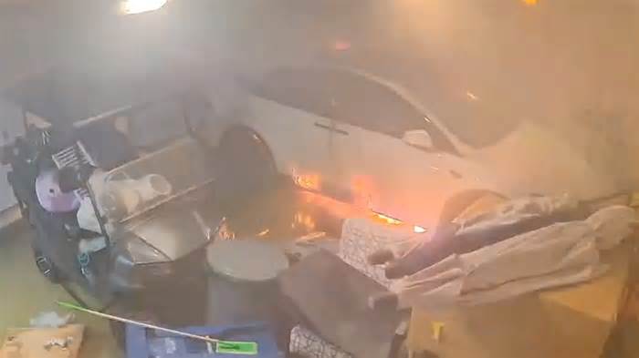 Watch as Tesla burns in flooded Florida garage days after Hurricane Helene