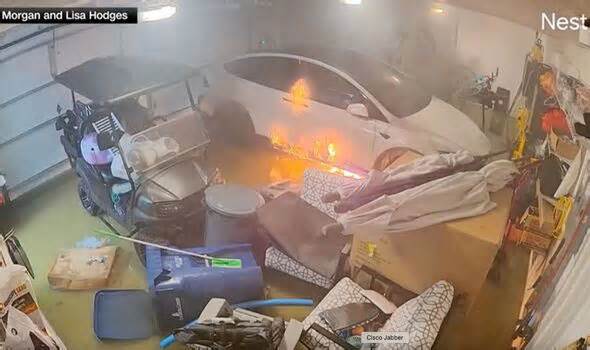 Tesla Model X catches fire during Hurricane Helene, destroying family home