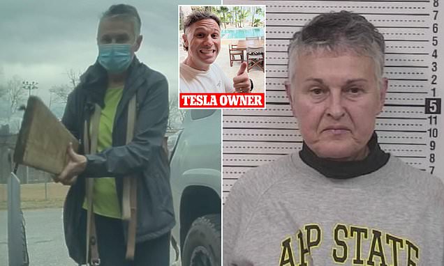 'Karen' called KAREN was caught on camera damaging Tesla Cybertruck with nail-studded board, cops say