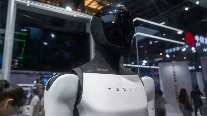 Tesla Optimus humanoid robot needed human help at AI event