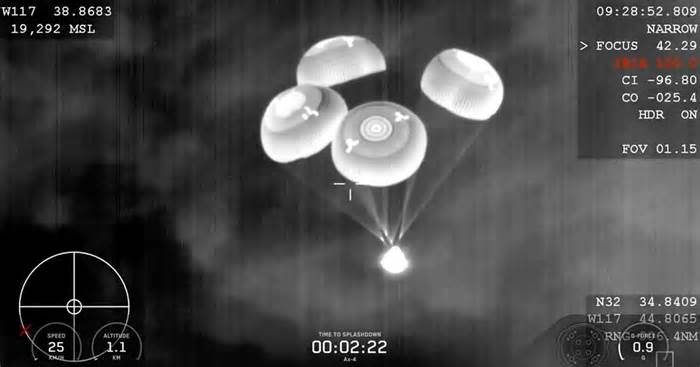 Privately-funded crew returns to Earth in SpaceX Crew Dragon capsule after commercial space station visit