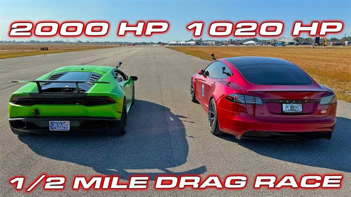 Can the Tesla Plaid Keep Up With a 2,000-HP Lamborghini Huracan?