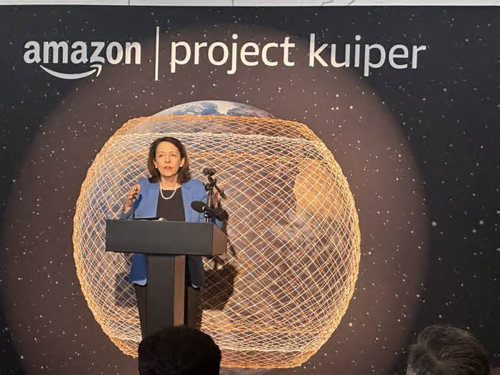 VIPs cut the ribbon for Amazon’s Project Kuiper satellite factory in the Seattle area