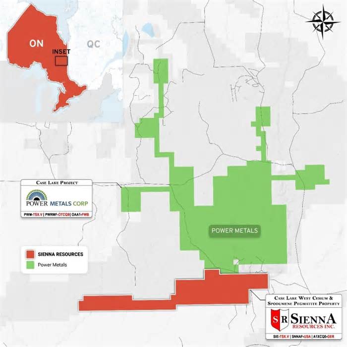 Sienna Resources Almost Doubles Acreage of Case Lake West Cesium and Spodumene Pegmatite Project in Ontario