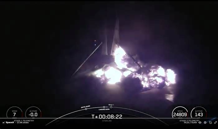 SpaceX teams reviewing data after rocket booster tips over, meets fiery demise atop drone ship